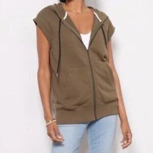 EVEREVE Whitley Sleeveless Zip Hooded Sweatshirt, Olive Green - Womens Medium